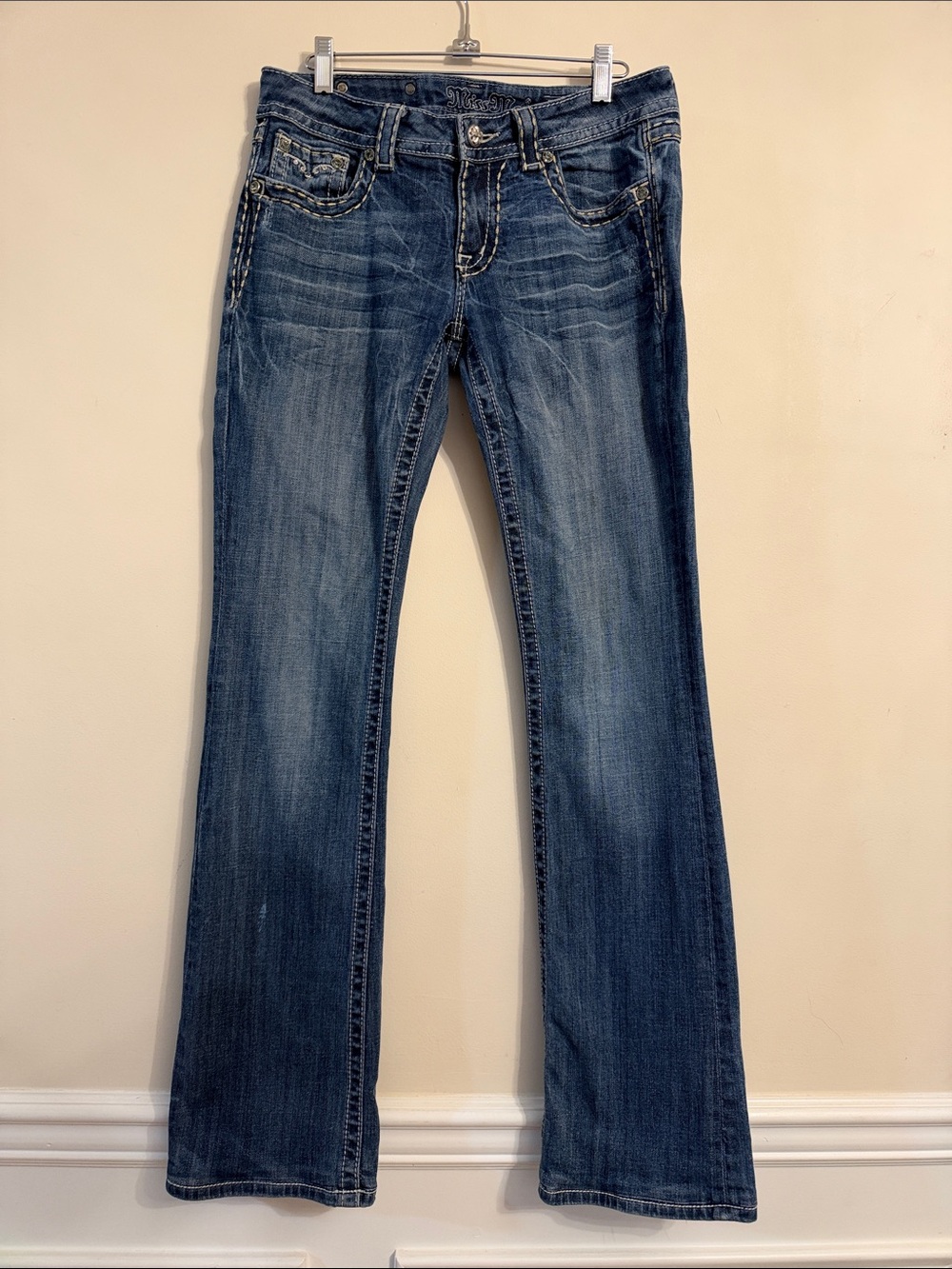 Miss Me Jeans Women’s 29 Bootcut Rhinestone Embellished Buckle 35” Inseam